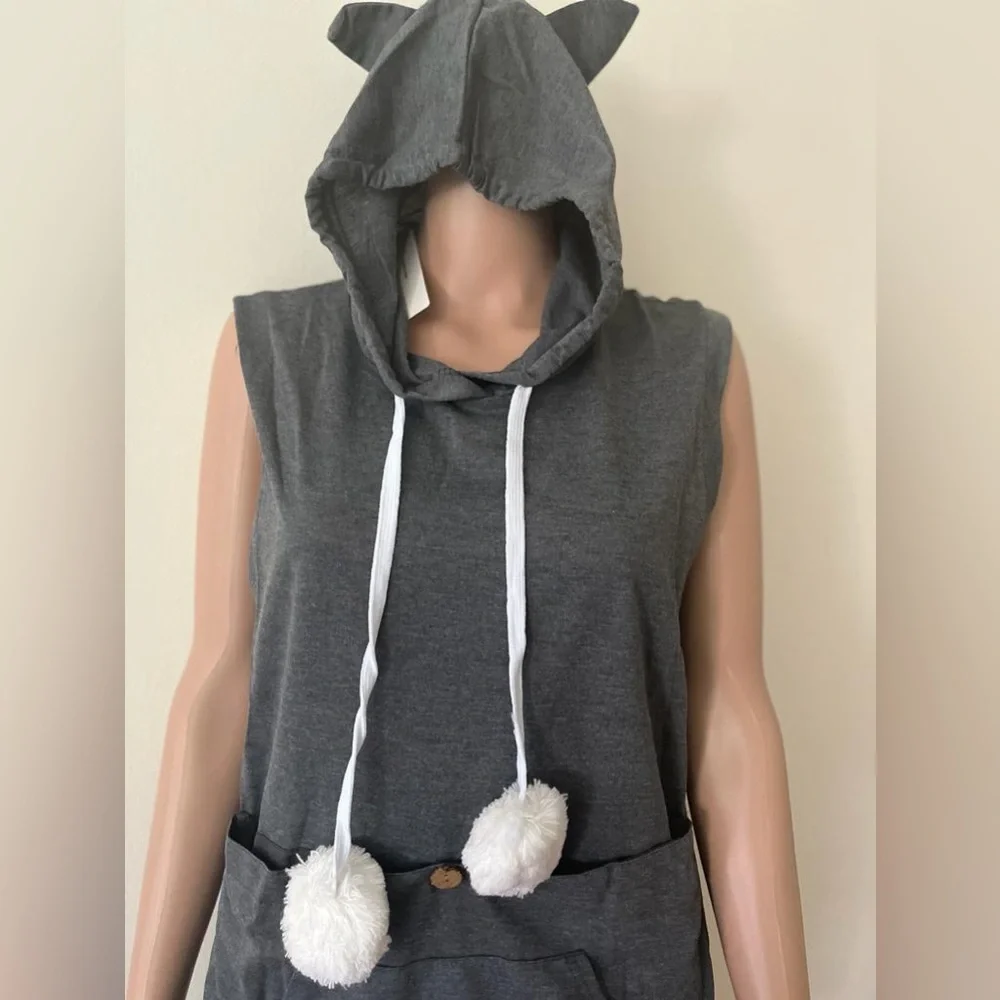 Brand new mewgaroo pet holder cat eared pouch sweatshirt hoodie top grey small - Picture 4 of 7